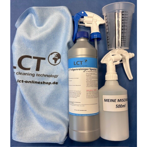 LCT Special Wheel Cleaner, Incl. safety spray head, measuring cup, microfiber cloth, 500ml empty bottle